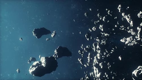 Dangerous Asteroid Field Stretching Across a Misty Nebula