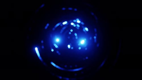 Blue laser rays flashing blurry effect rotating vj loop 3d render. Particles moving for disco, dj