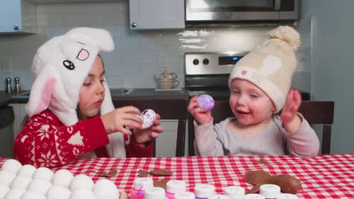 Christ is Risen Children Play with Easter Eggs Decorate and Prepare for Easter