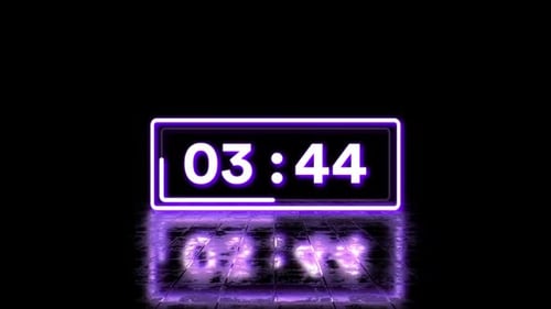 Five Minute Purple Neon Countdown Timer with Reflection