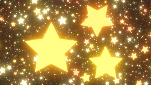 Des formes d'étoiles géantes avec une lueur chaude et profonde tournent lentement dans un espace scintillant