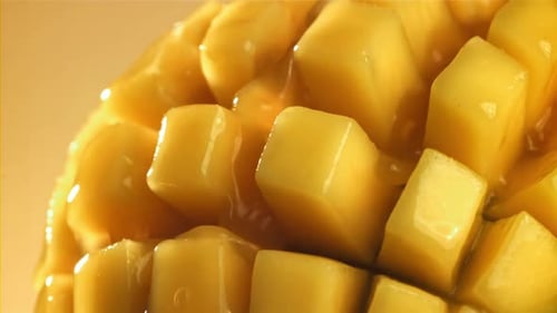 Macro Shot of Juicy Diced Mango Fruit