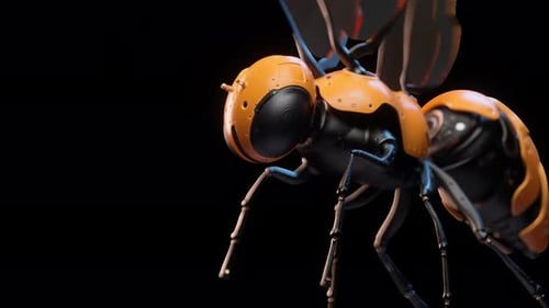 Animated 3D Robotic Insect Futuristic Bee Wasp on Black