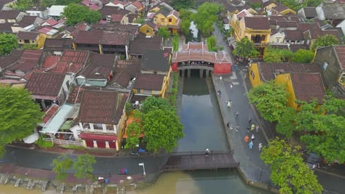 Aerial view of Chua Cau in Old city of Hoi An