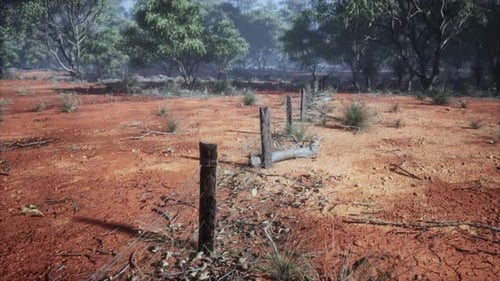 Australian Outback Fence and Red Earth Fly Through