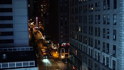 Vehicles Driving In The Street Of New York City At Night - high angle, timelapse