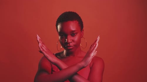 No Racism Protest x Gesture Red Woman Gif Loop