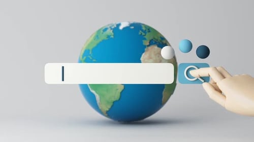 Stylized Globe with Search Bar and Magnifying Glass