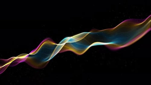 Mehrfarbiger schwarzer Streamhintergrund. Farbwelle diagonal. Ein geschlungener linearer Streifen, der glatt fließt