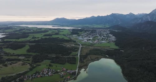Aerial view of mountains and lake, Germany.