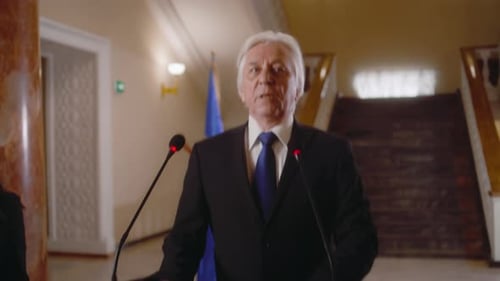 Senior EU Representative Gives Interview in Government Building