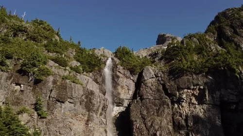 River and Waterfall Running Down the Mountain By Rocks and Trees