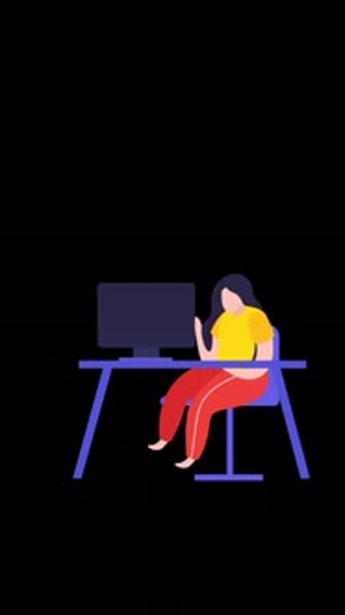 Flat Design Animation of Person Working at Computer Desk
