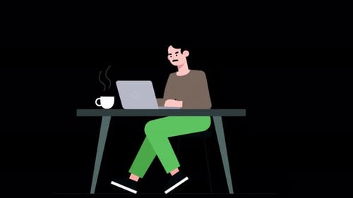 A Mustachioed Male Employee Working In The Office Is Working On A Project On His Laptop Alpha