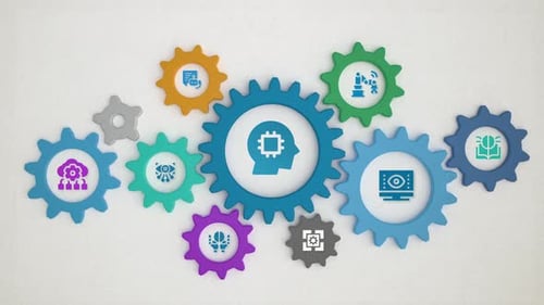 AI artificial intelligence cogwheel loopable animation with icons