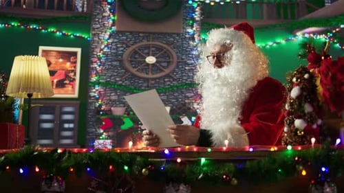 Santa Claus Reading Christmas List in Festive Setting