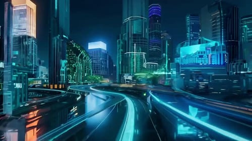 Neon Cyberpunk Modern City Night Animation Background