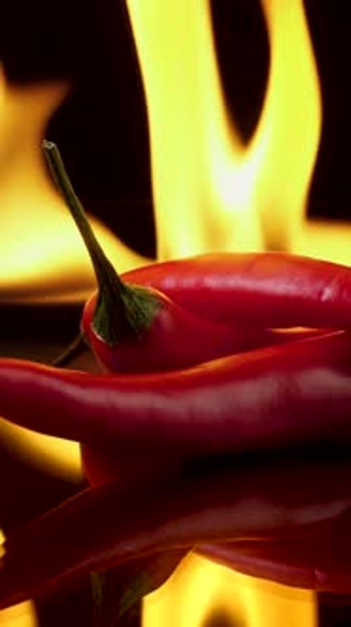 Burning Red Chili Peppers on Black Background
