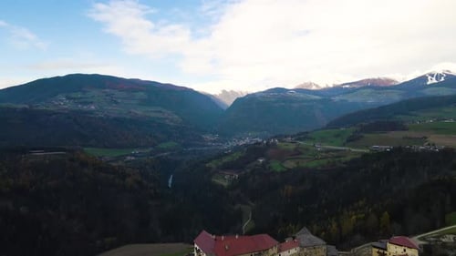 Aerial view of castle Rodengo, Villa, Bolzano, South Tyrol, Italy.