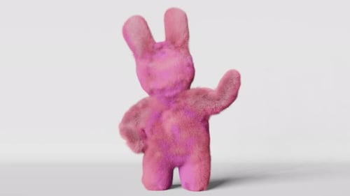 Cute Pink Fluffy Bunny Waving 3D Animation