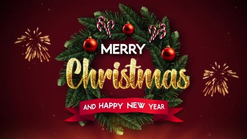 Festive Christmas Wreath and Happy New Year Title Animation