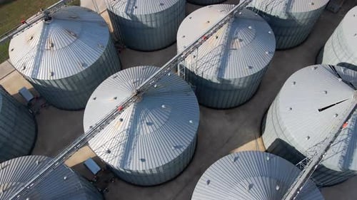 Aerial View Over Agricultural Grain Silos
