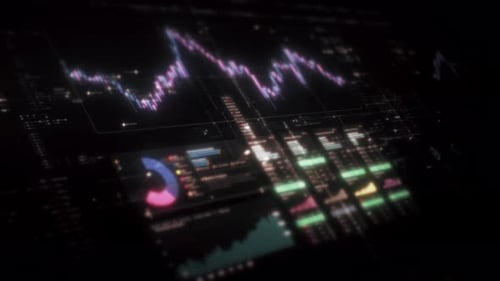 Futuristic Business Data Display with Glowing Charts