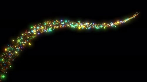 Сказочный волшебный след частиц конфетти на фоне альфа-канала. Блестящий многоцветный блеск