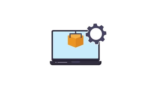 Flat Design Laptop with Gear and Box Technology Concept Animation