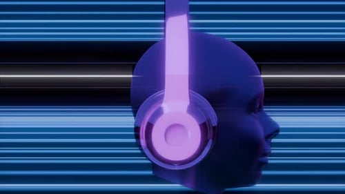 Robohead girando sobre un bucle de fondo futurista