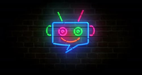 Chat bot neon on brick wall loop