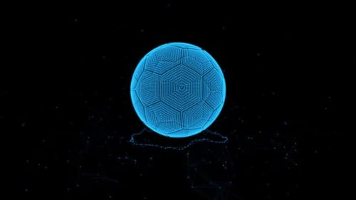 Futuristic Wireframe Soccer Ball Hologram Display Animation