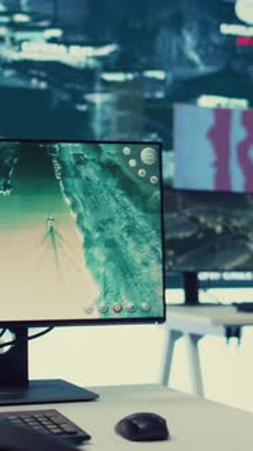 Vertical Video Military Control Center Used in Following Global Threats on a Big Display