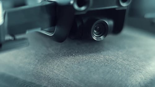 Drone Camera Lens on a stabilizer and sensors, hyper close up, aerial photography gear, professional