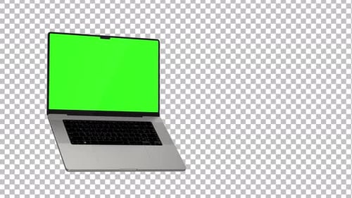 3D Animation Of An Open Laptop With A Green Screen And Transparent Background