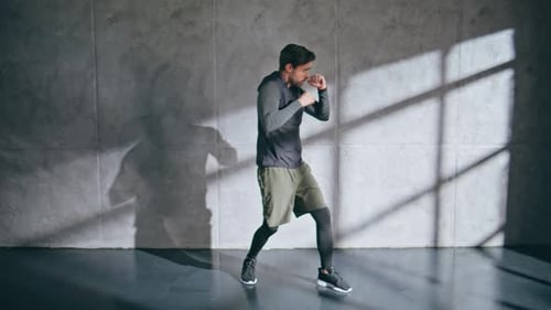 Motivated Kickboxer Boxing Gym Candid Sportsman Fighting Workout Exercising