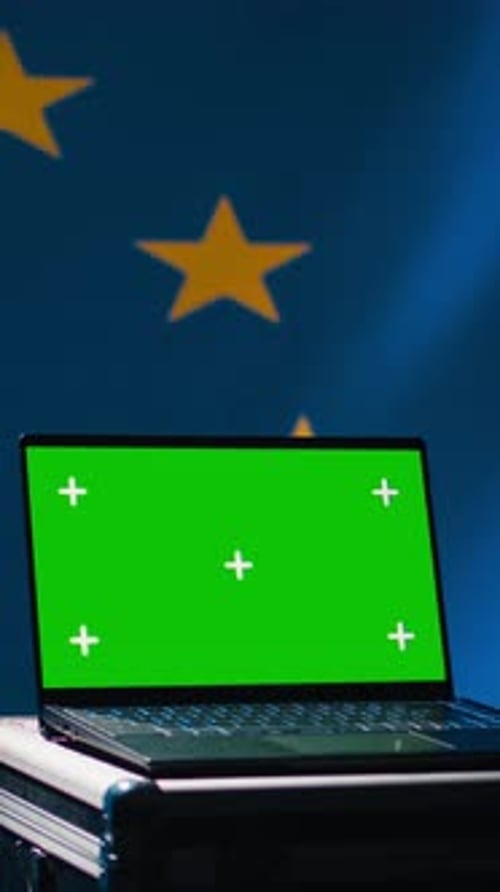 Laptop with Green Screen on a Stage