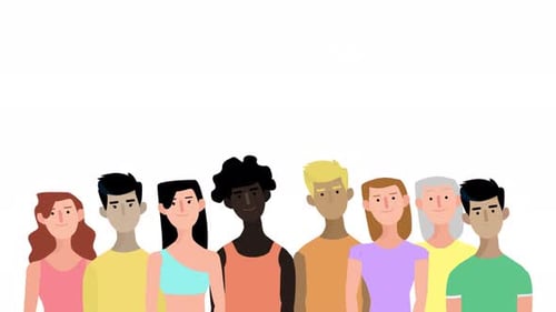 Flat Design Animation of Diverse People Group Standing Together