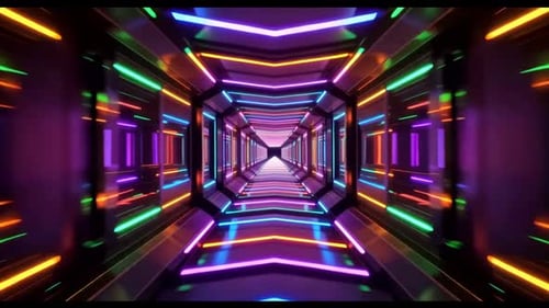 Boucle de tunnel au néon de science-fiction avec lumières géométriques rougeoyantes