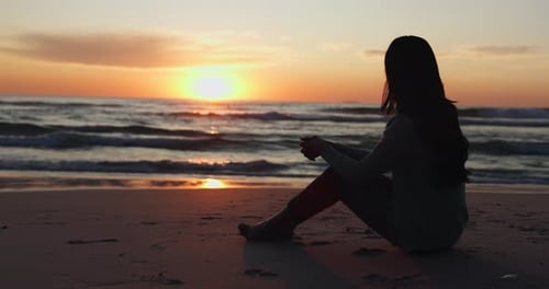 Beach, sunset and silhouette of playful couple on romantic vacation, holiday or adventure