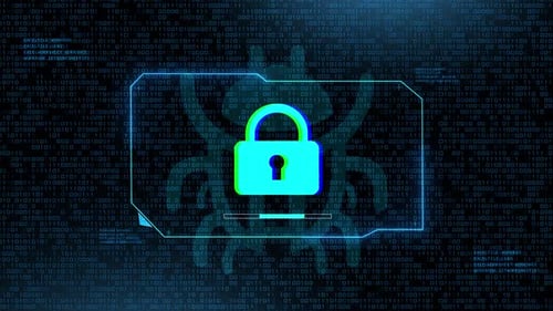 Binary code key pad Padlock of Cyber Security Digital Data attack on screen