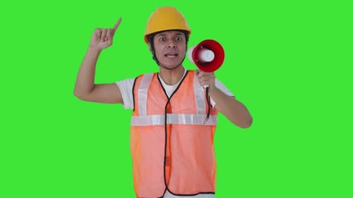 Angry Indian construction labour protesting for rights Green screen