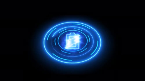Neon Battery Charging Icon with Rotating Energy Fields