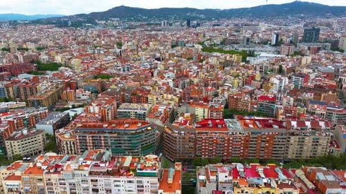 Aerial view of typical buildings of Barcelona cityscape.
