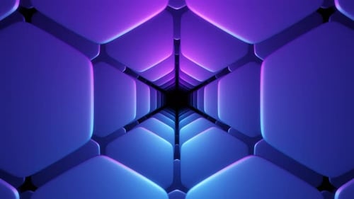 Purple and Blue Gradient Hexagon Tunnel of Hexagon Tiles Animation