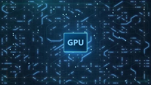 4K GPU processing concept with circuits and digital technology