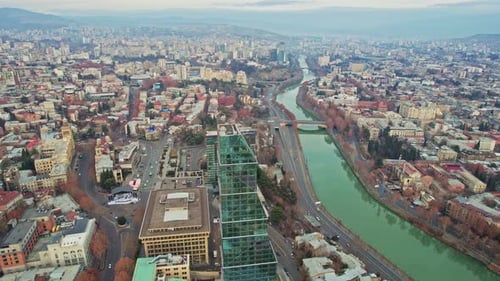 Drone Flies Above Tbilisi Georgia