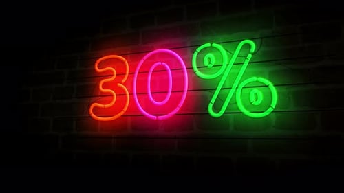 30% de descuento en neón en pared de ladrillo 3D