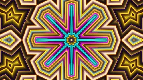 Vibrant Neon Geometric Kaleidoscope Animated Background Loop