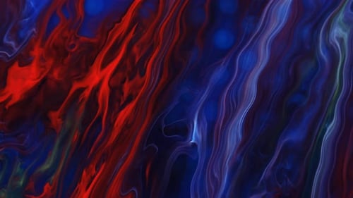 Marmorwirbel in blauen und roten Farben Ein bewegter Hintergrund aus fließender Tinte